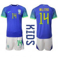 Brasilien Eder Militao #14 Udebanesæt Børn VM 2022 Kortærmet (+ Korte bukser)